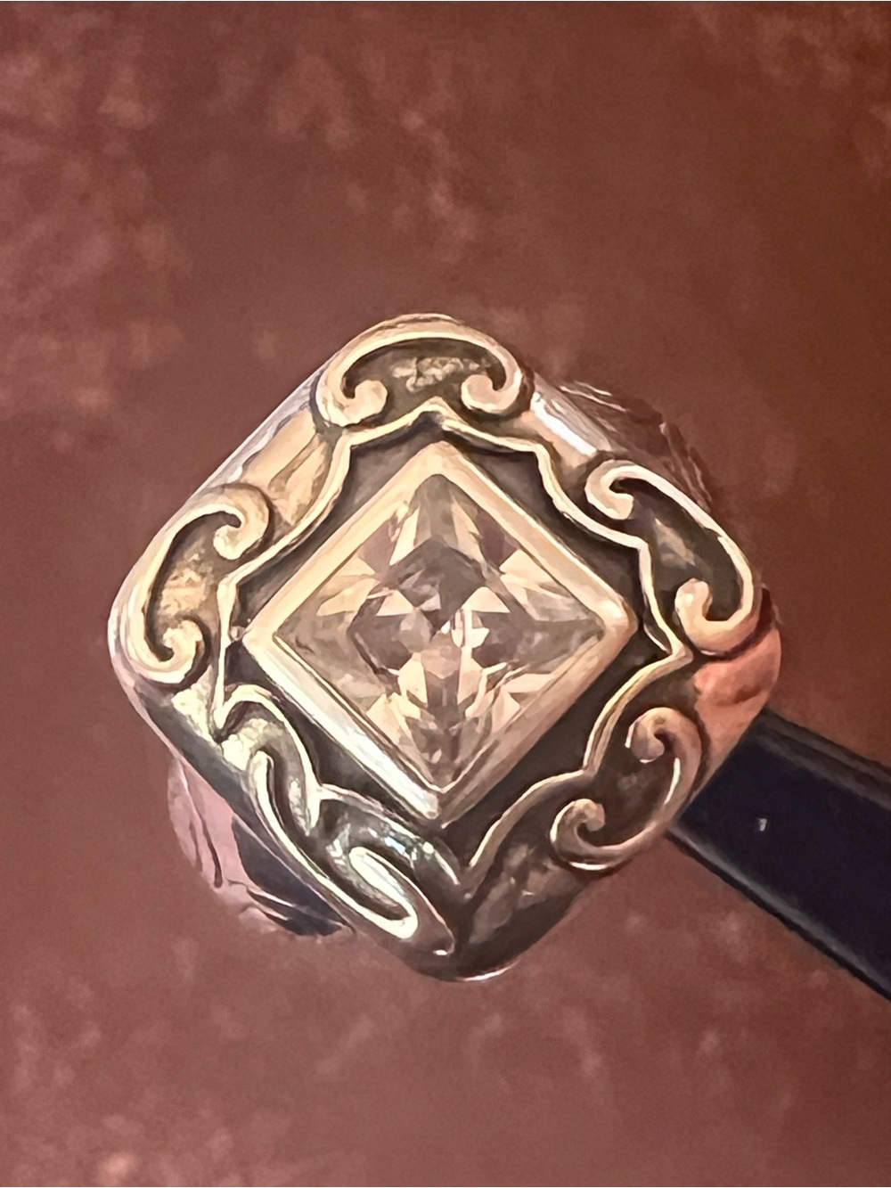Silpada Silver Ring with Clear Square Stone and Filigree - Picture 7 of 16